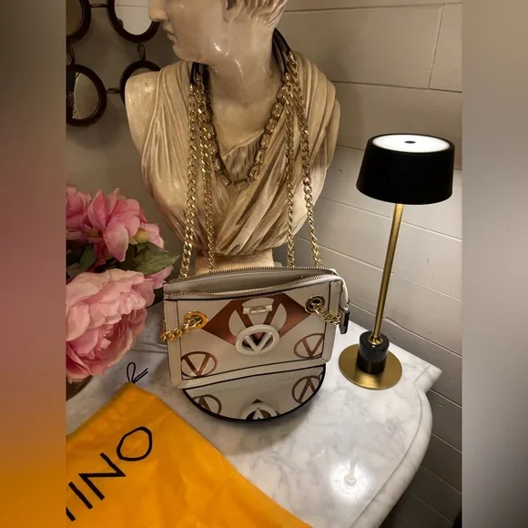 EUC Valentino White and Brown Shoulder Bag with Gold Chain - Picture 10 of 10